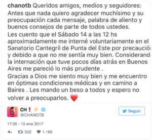 Chamo salió a aclarar los motivos de su internación 1