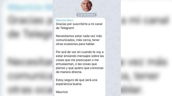Mauricio Macri presentó su nuevo canal de Telegram